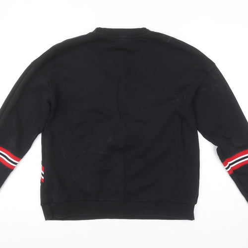 Mango Women Black Red Stripe Crew Neck Pullover Sweatshirt Size S
