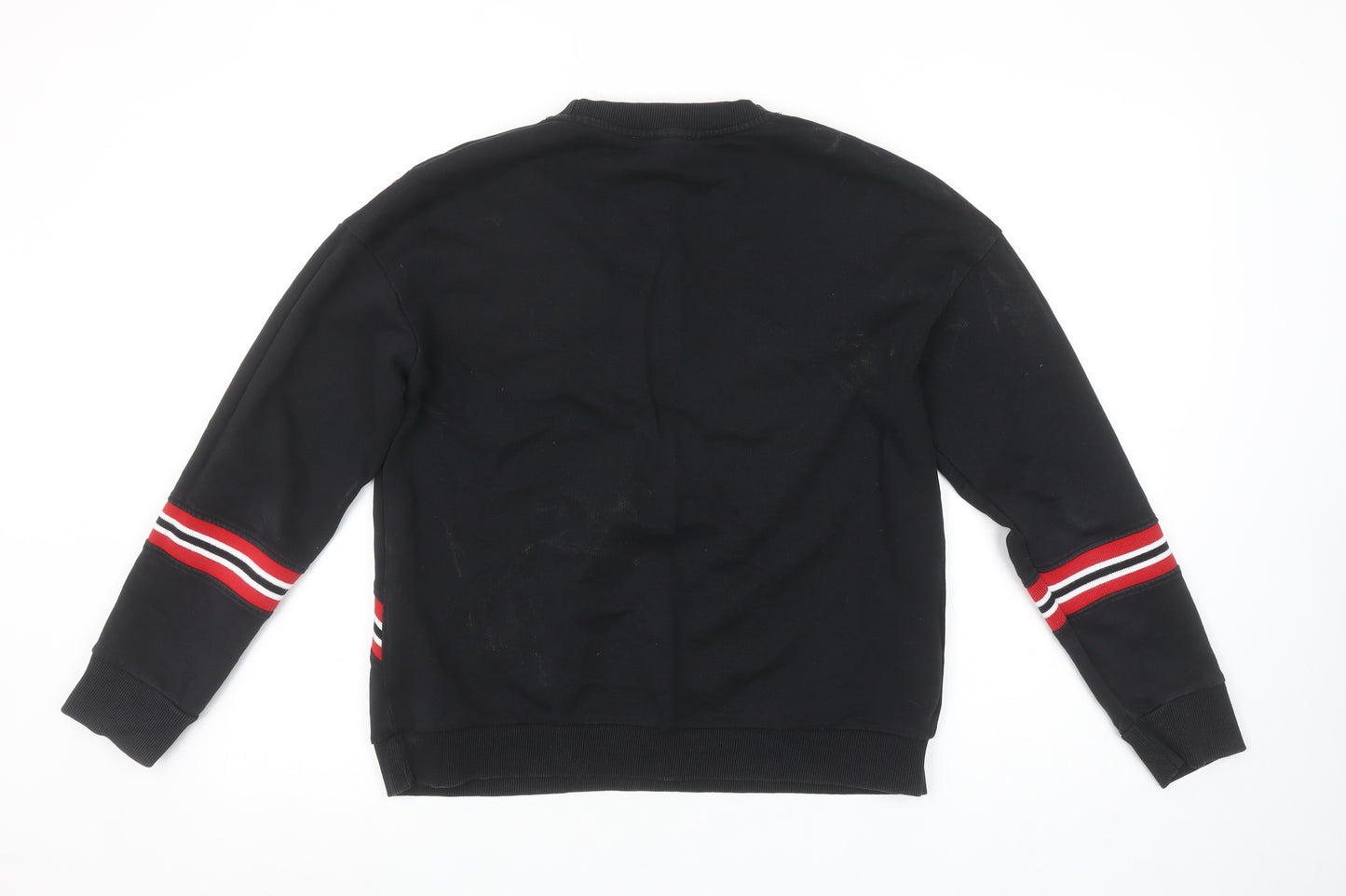 Mango Women Black Red Stripe Crew Neck Pullover Sweatshirt Size S