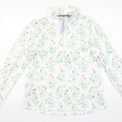 Jessica Graaf Womens White Floral 1/4 Zip Pullover Sweatshirt Size S