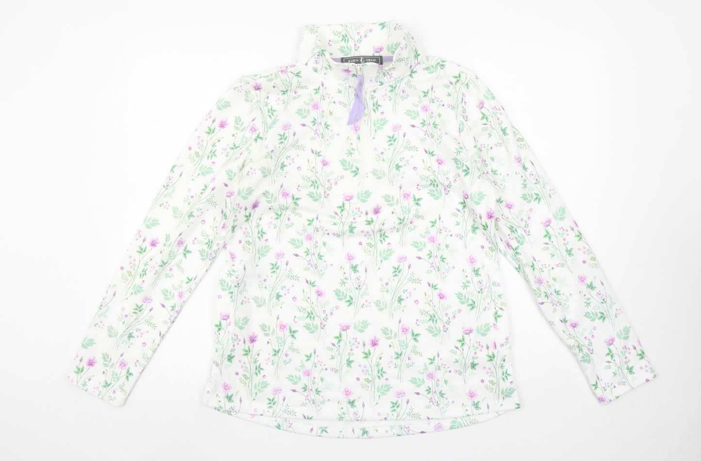 Jessica Graaf Womens White Floral 1/4 Zip Pullover Sweatshirt Size S