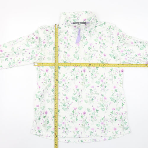 Jessica Graaf Womens White Floral 1/4 Zip Pullover Sweatshirt Size S