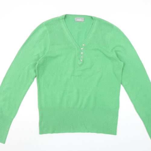 Wallis Women's Green V-Neck Henley Jumper Size 14