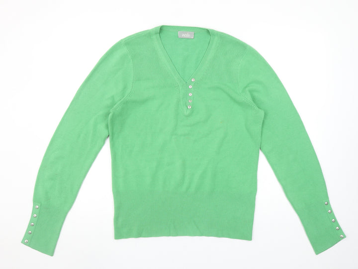 Wallis Women's Green V-Neck Henley Jumper Size 14