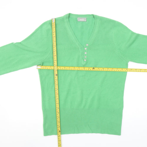 Wallis Women's Green V-Neck Henley Jumper Size 14