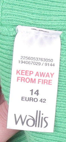 Wallis Women's Green V-Neck Henley Jumper Size 14