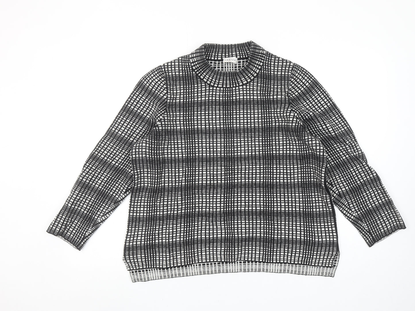 Eastex Women's Black Check High Neck Cotton Merino Wool Jumper Size 18