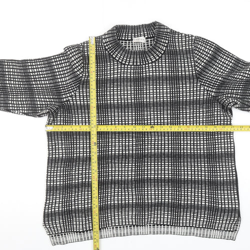 Eastex Women's Black Check High Neck Cotton Merino Wool Jumper Size 18