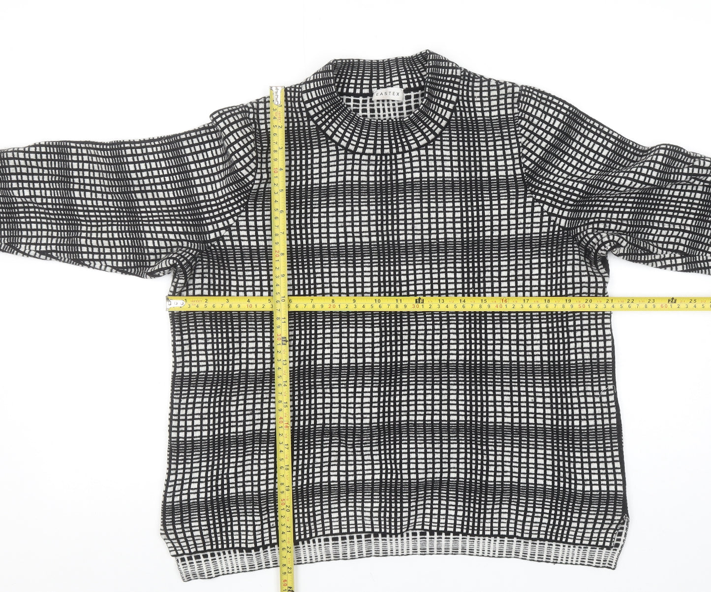 Eastex Women's Black Check High Neck Cotton Merino Wool Jumper Size 18