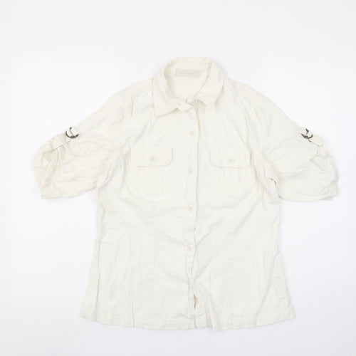 Dunnes Stores Women’s Ivory Linen Blend Short Sleeve Button-Up Shirt Size 14