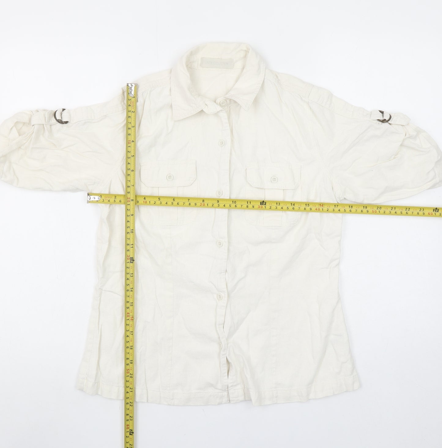 Dunnes Stores Women’s Ivory Linen Blend Short Sleeve Button-Up Shirt Size 14