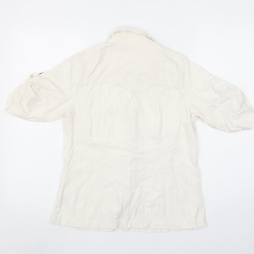 Dunnes Stores Women’s Ivory Linen Blend Short Sleeve Button-Up Shirt Size 14
