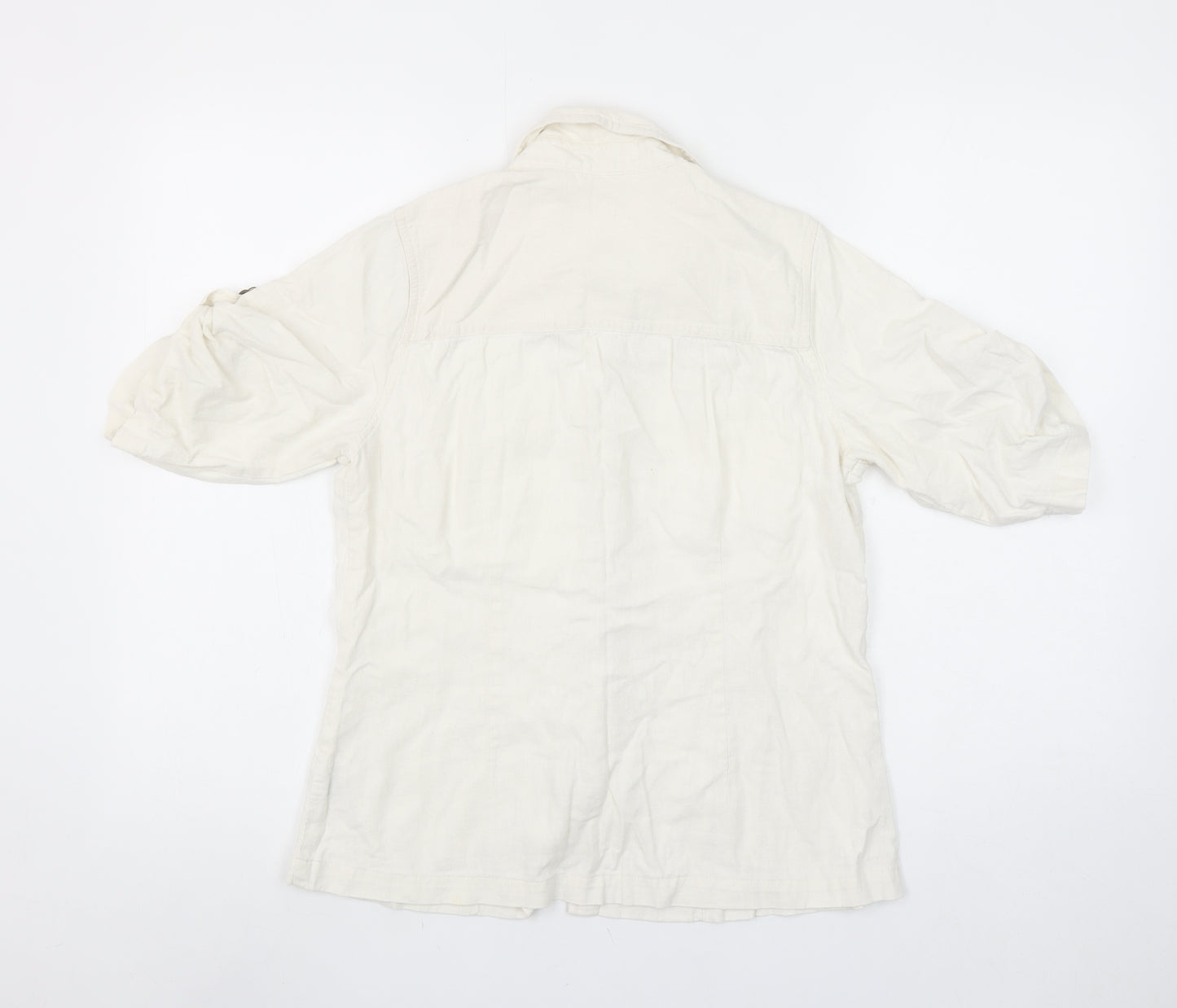 Dunnes Stores Women’s Ivory Linen Blend Short Sleeve Button-Up Shirt Size 14