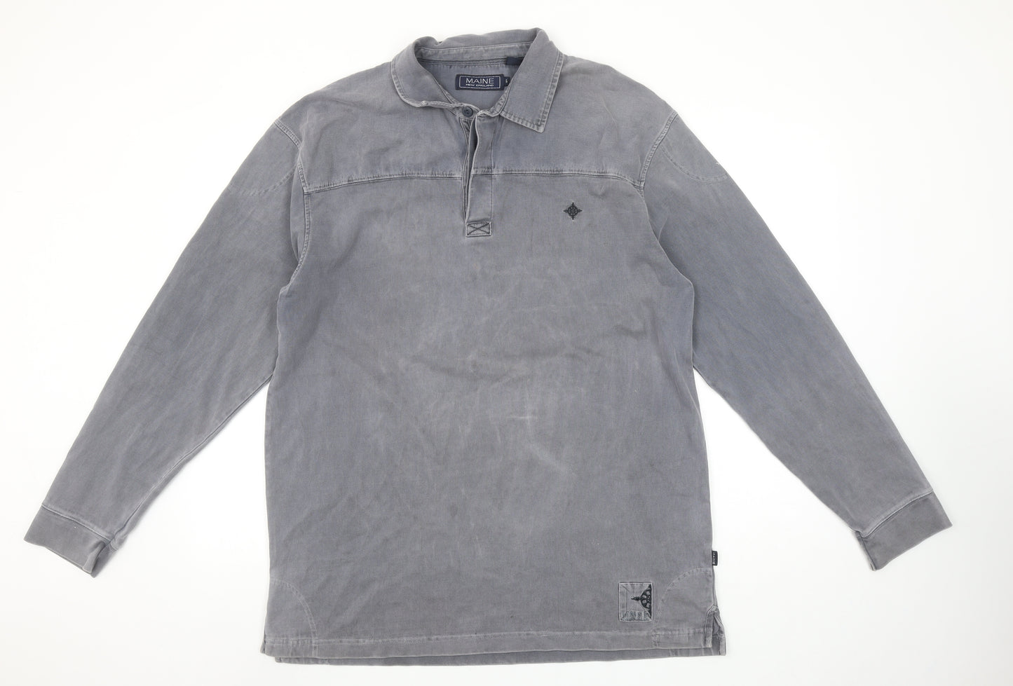 Maine New England Men's Grey Henley Cotton Sweatshirt Size L