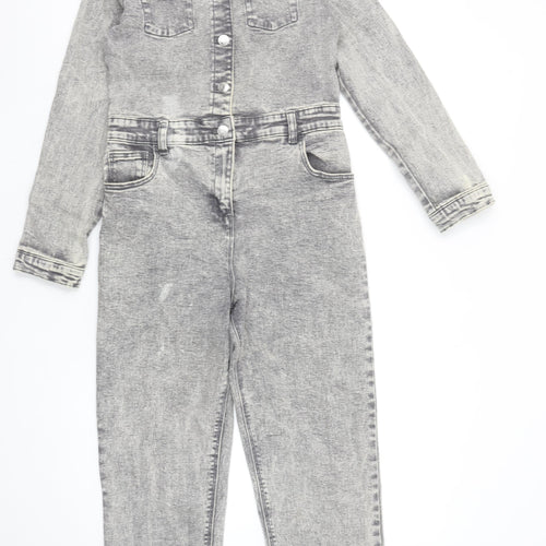 Denim Co Girls Grey Denim Long Sleeve Jumpsuit 10-11 Years Casual Style