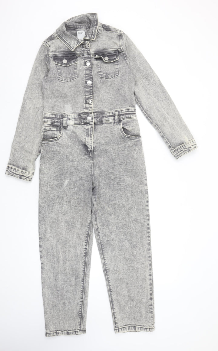 Denim Co Girls Grey Denim Long Sleeve Jumpsuit 10-11 Years Casual Style