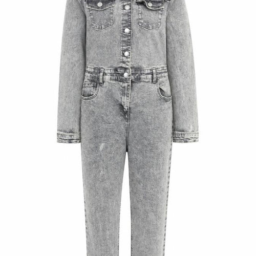 Denim Co Girls Grey Denim Long Sleeve Jumpsuit 10-11 Years Casual Style