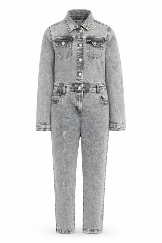Denim Co Girls Grey Denim Long Sleeve Jumpsuit 10-11 Years Casual Style