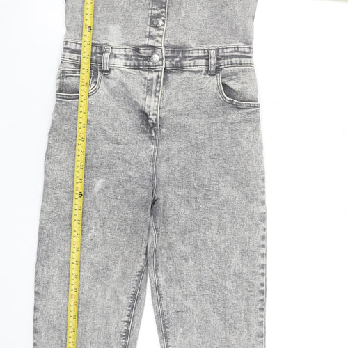 Denim Co Girls Grey Denim Long Sleeve Jumpsuit 10-11 Years Casual Style