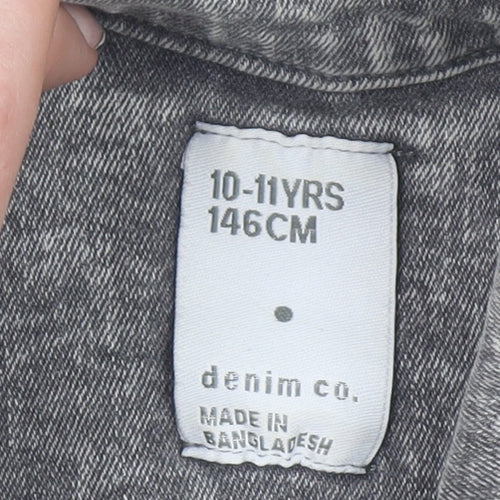 Denim Co Girls Grey Denim Long Sleeve Jumpsuit 10-11 Years Casual Style