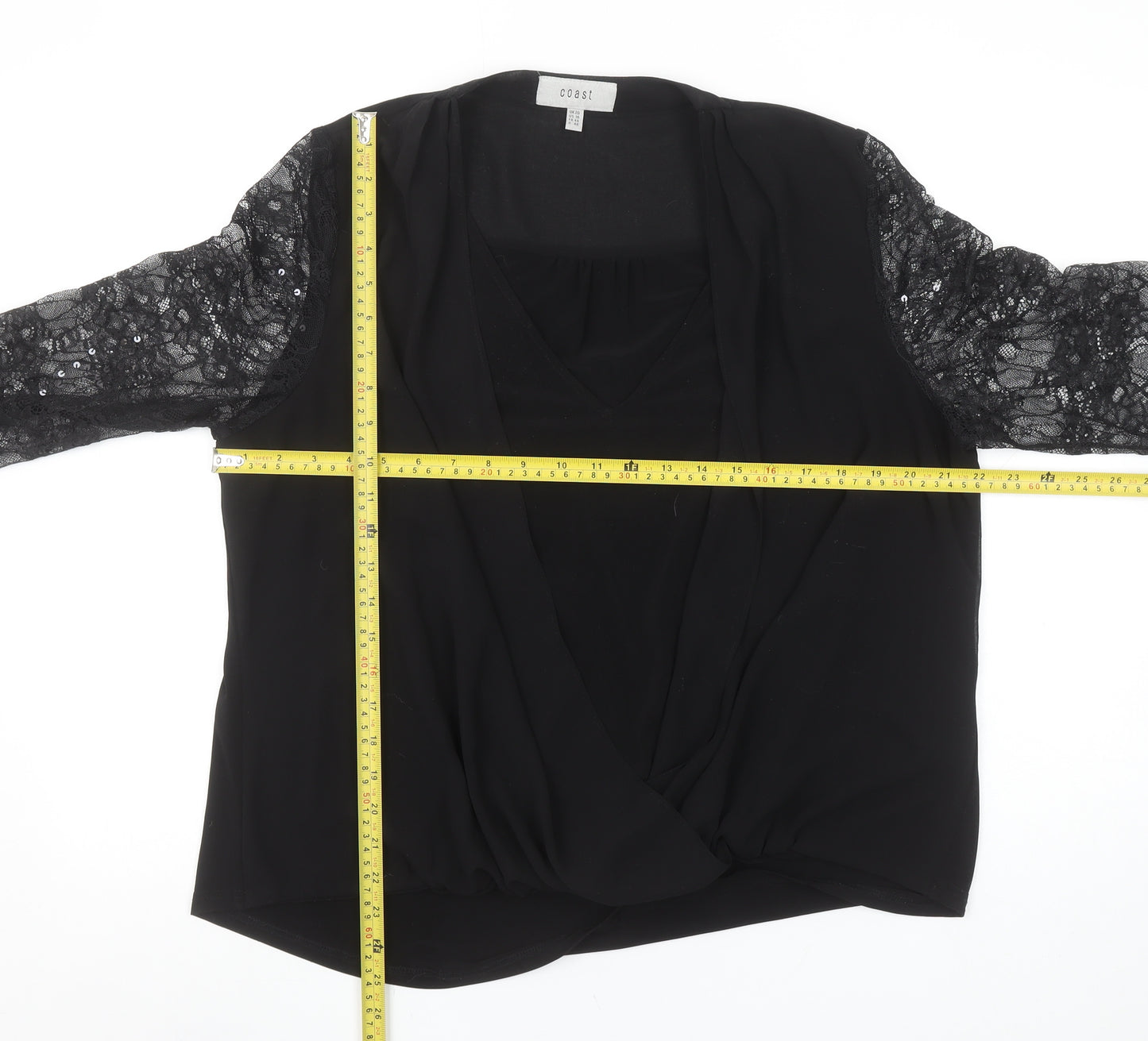 Coast Women’s Black Lace Sleeve Wrap Blouse Size 20