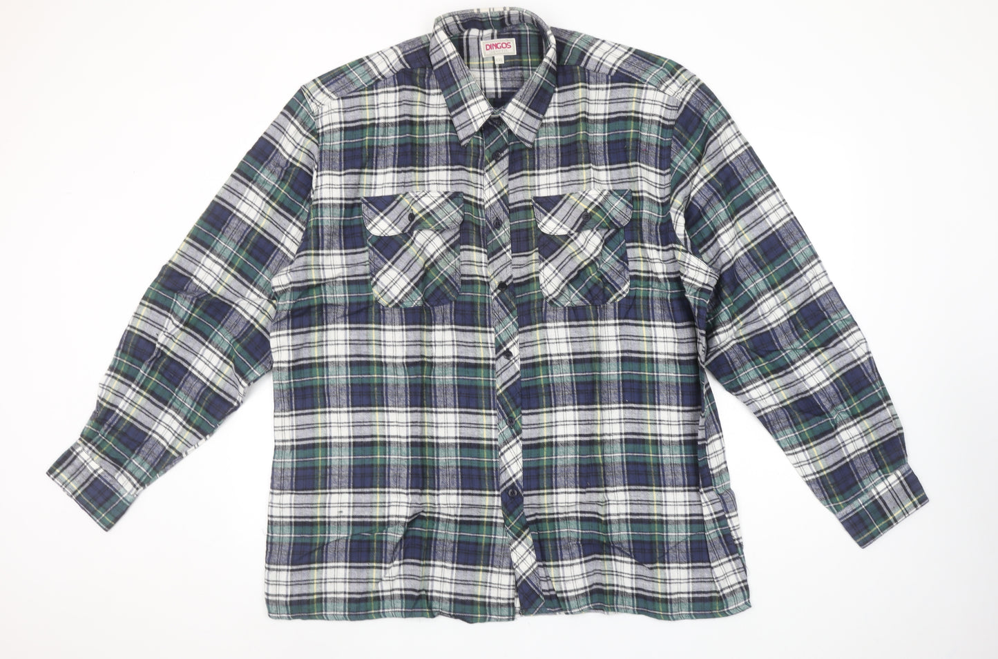 Dingos Superfit Men's Blue Green Checked Cotton Button-Up Shirt XXL