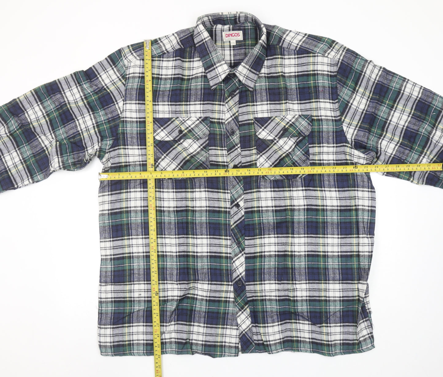 Dingos Superfit Men's Blue Green Checked Cotton Button-Up Shirt XXL