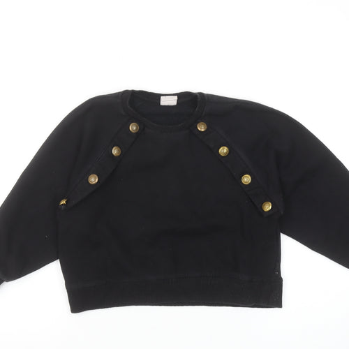 Zara Girls Black Button Detail Fleece Sweatshirt 9 Years Regular Fit