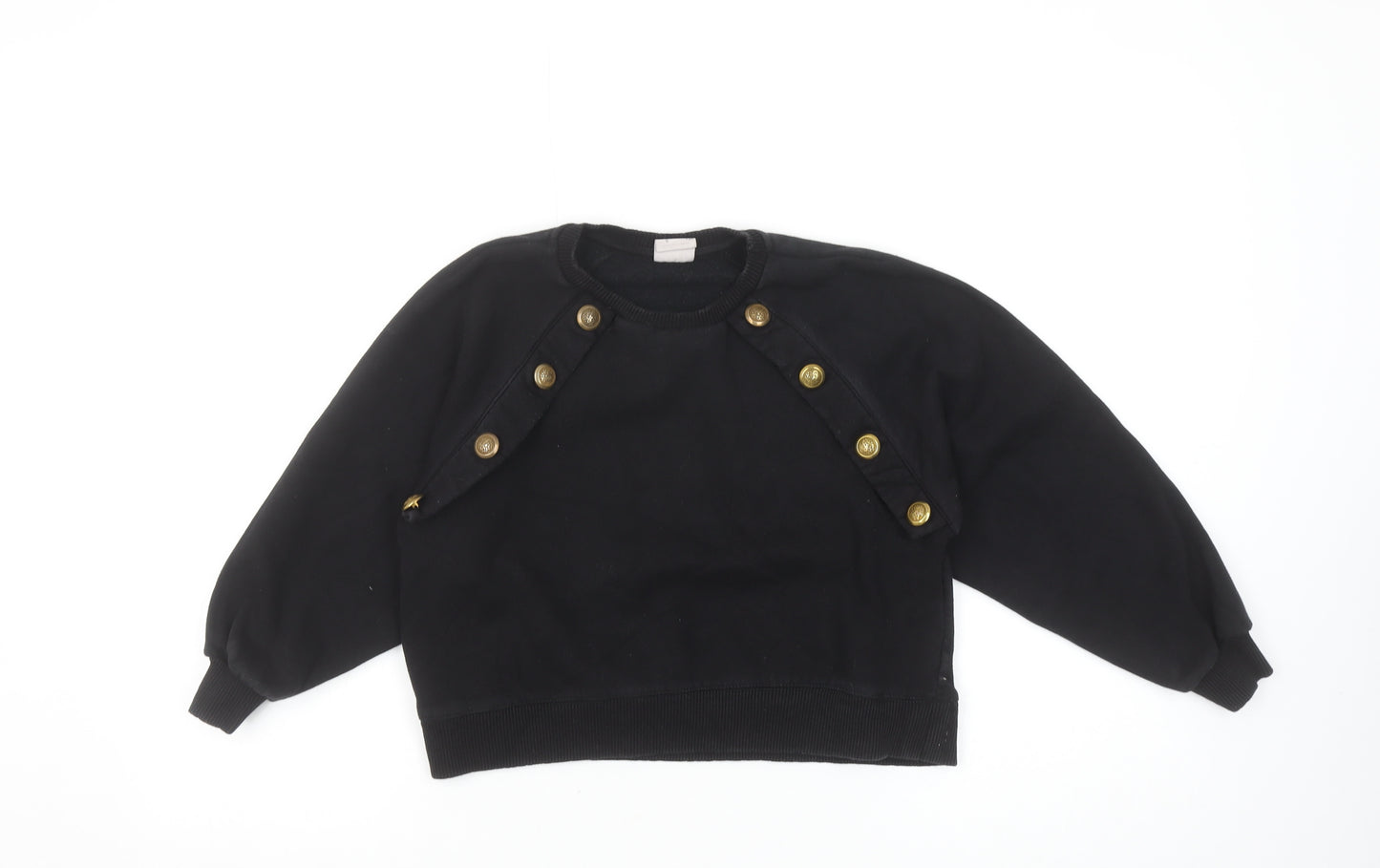 Zara Girls Black Button Detail Fleece Sweatshirt 9 Years Regular Fit