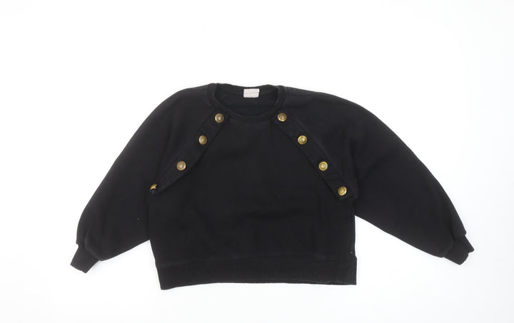Zara Girls Black Button Detail Fleece Sweatshirt 9 Years Regular Fit
