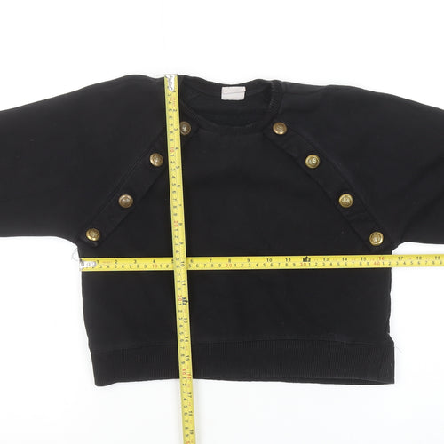 Zara Girls Black Button Detail Fleece Sweatshirt 9 Years Regular Fit