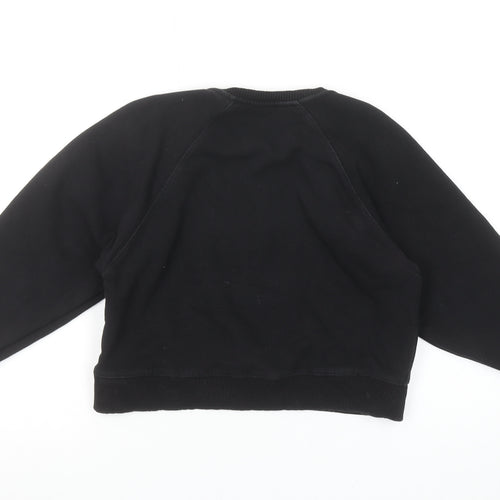 Zara Girls Black Button Detail Fleece Sweatshirt 9 Years Regular Fit