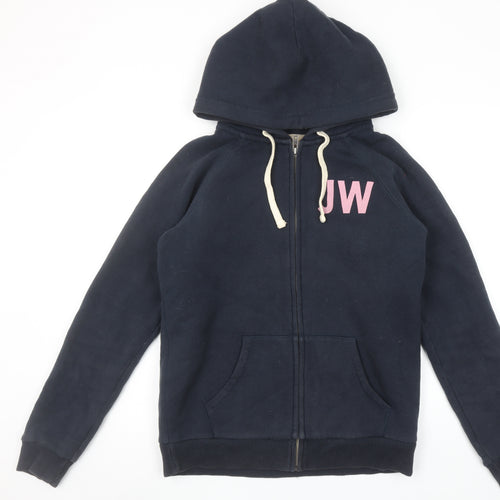 Jack Wills Womens Navy Full Zip Hoodie Size 12 Fleece Lined Casual