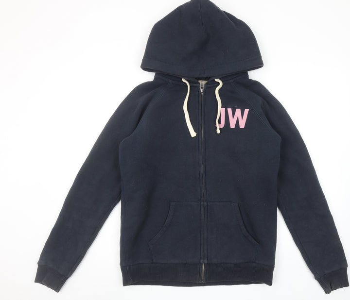 Jack Wills Womens Navy Full Zip Hoodie Size 12 Fleece Lined Casual