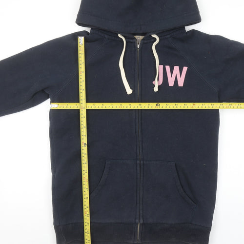 Jack Wills Womens Navy Full Zip Hoodie Size 12 Fleece Lined Casual