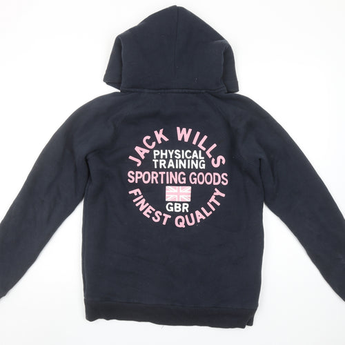 Jack Wills Womens Navy Full Zip Hoodie Size 12 Fleece Lined Casual