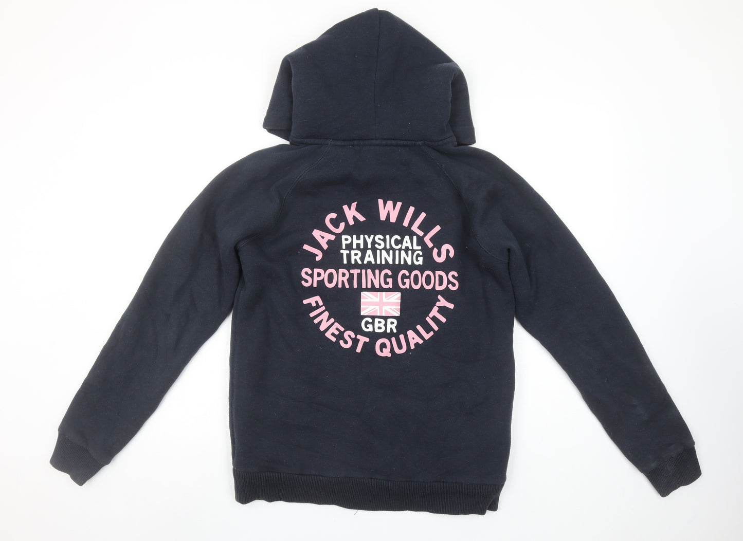 Jack Wills Womens Navy Full Zip Hoodie Size 12 Fleece Lined Casual