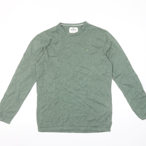Springfield Men's Green Cotton Crew Neck Pullover Jumper Size S