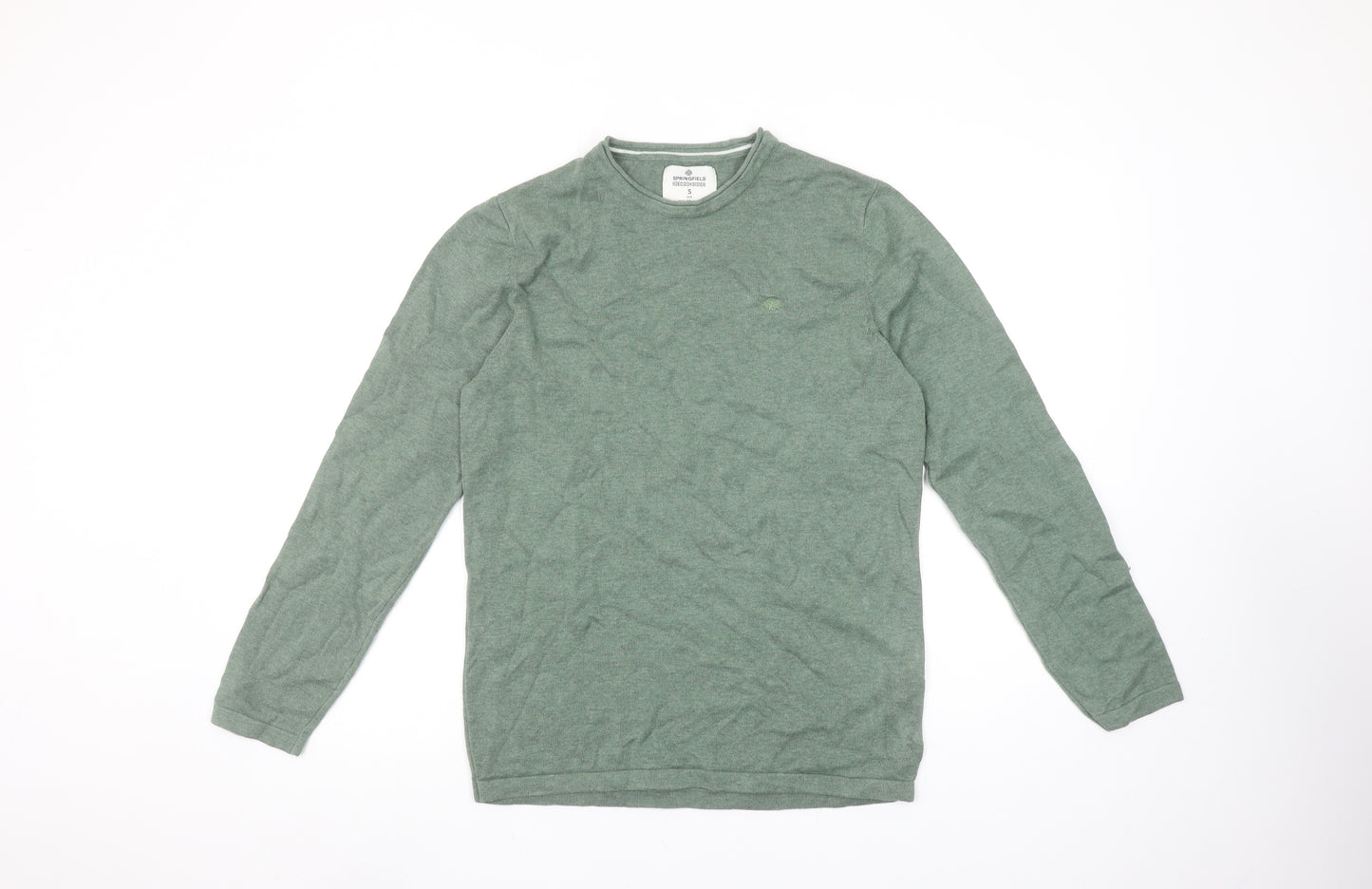 Springfield Men's Green Cotton Crew Neck Pullover Jumper Size S