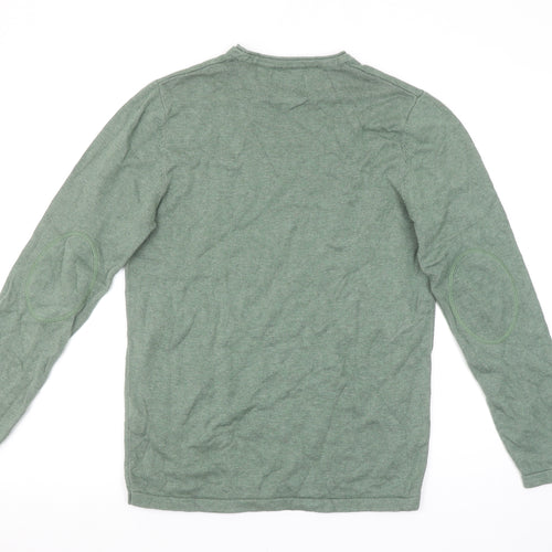 Springfield Men's Green Cotton Crew Neck Pullover Jumper Size S