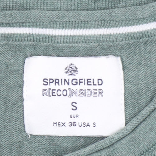 Springfield Men's Green Cotton Crew Neck Pullover Jumper Size S