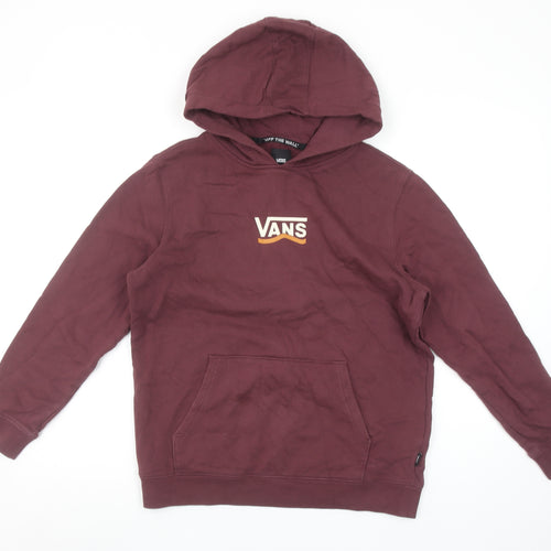 Vans Boys Burgundy Hoodie Large Pullover Cotton Graphic Logo Sweatshirt