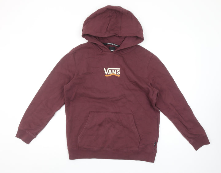 Vans Boys Burgundy Hoodie Large Pullover Cotton Graphic Logo Sweatshirt