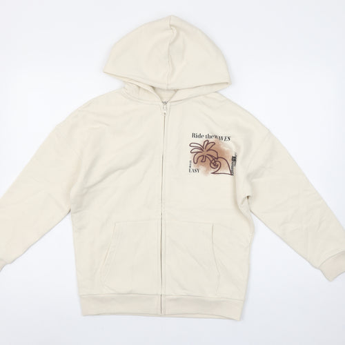 Marks and Spencer Girls Beige Full Zip Hoodie 10-11 Years Ride the Waves Graphic
