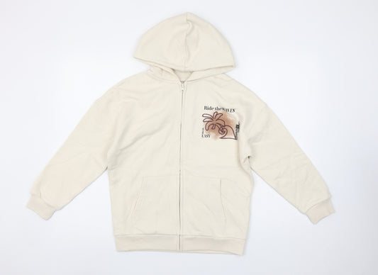 Marks and Spencer Girls Beige Full Zip Hoodie 10-11 Years Ride the Waves Graphic