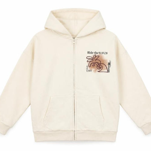 Marks and Spencer Girls Beige Full Zip Hoodie 10-11 Years Ride the Waves Graphic