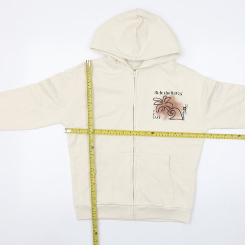 Marks and Spencer Girls Beige Full Zip Hoodie 10-11 Years Ride the Waves Graphic