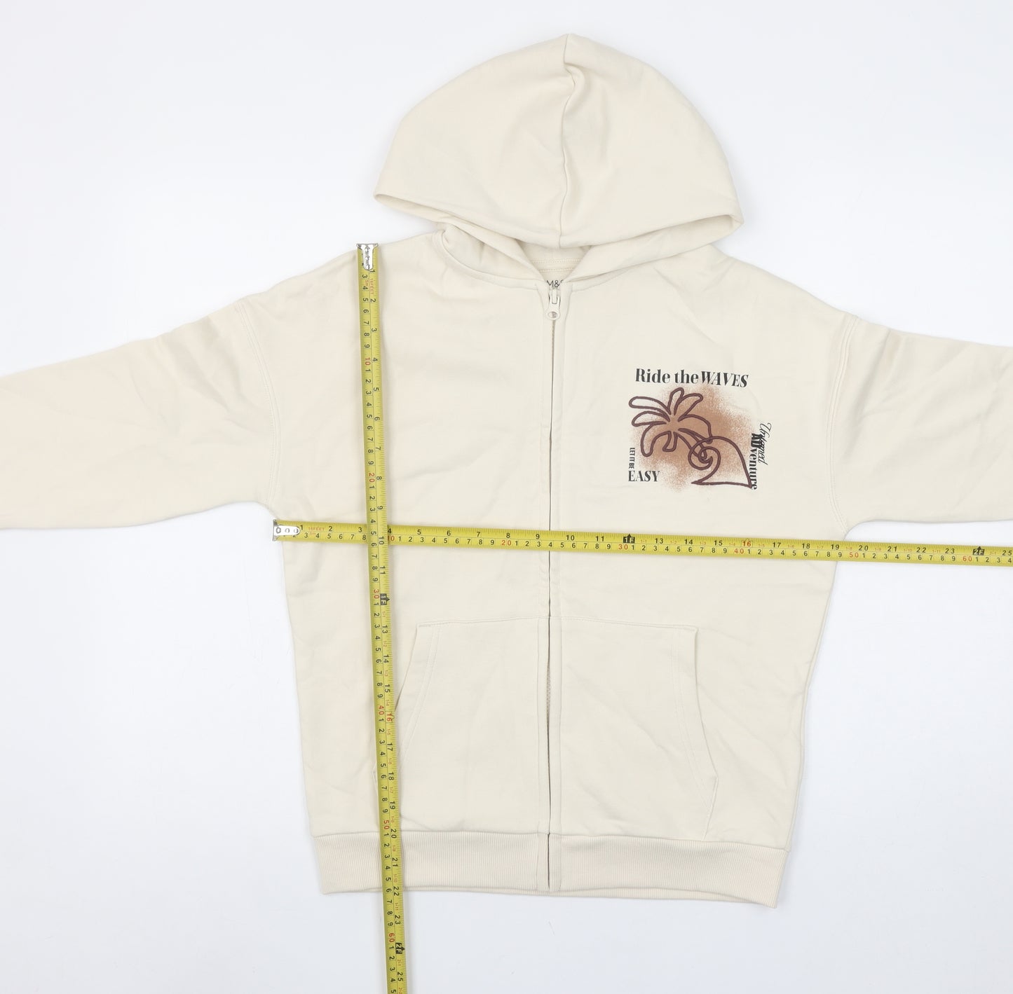 Marks and Spencer Girls Beige Full Zip Hoodie 10-11 Years Ride the Waves Graphic