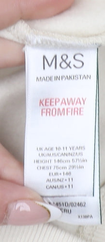 Marks and Spencer Girls Beige Full Zip Hoodie 10-11 Years Ride the Waves Graphic