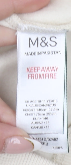 Marks and Spencer Girls Beige Full Zip Hoodie 10-11 Years Ride the Waves Graphic