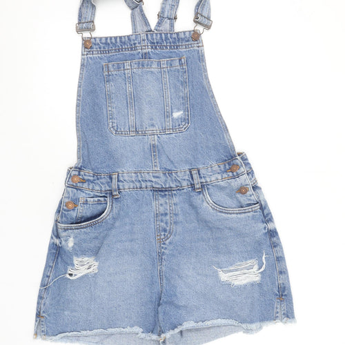 New Look Girls Blue Denim Dungaree Shorts Age 15 Adjustable Straps